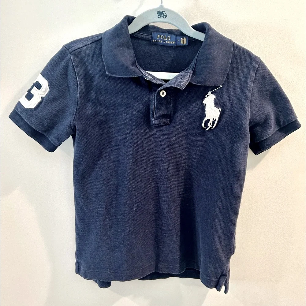 Ralph Lauren Boys Navy Big Pony Cotton Mesh Polo Size 7 - Picture 2 of 5